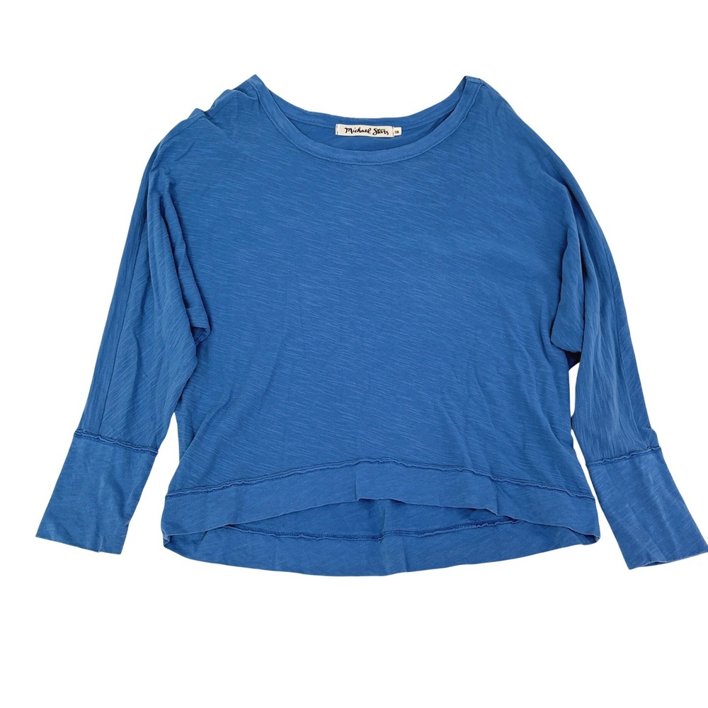 Michael Stars Blue Cotton Crew Neck Long Sleeve Basic Tee Shirt Top OS